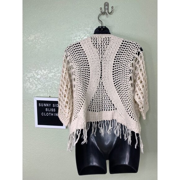 Chico’s Cream Cotton Cardigan with Fringe Size 1 - Picture 5 of 9